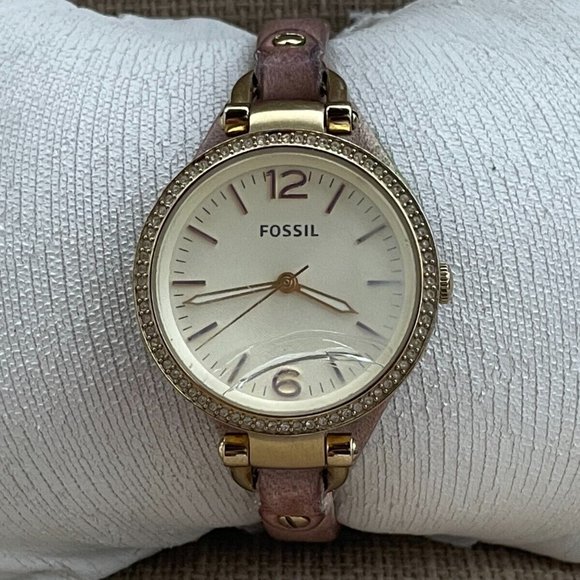 Fossil Ladies Wristwatch Pink Leather Band Gold Tone Case AS IS Read desc - Picture 2 of 11